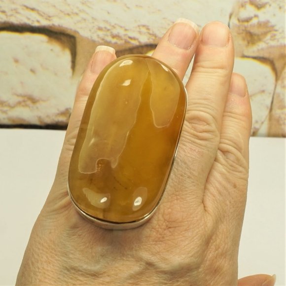 HANDMADE Jewelry - SUPER HUGE AMBER SILVER ADJUSTABLE RING 53 g !!!